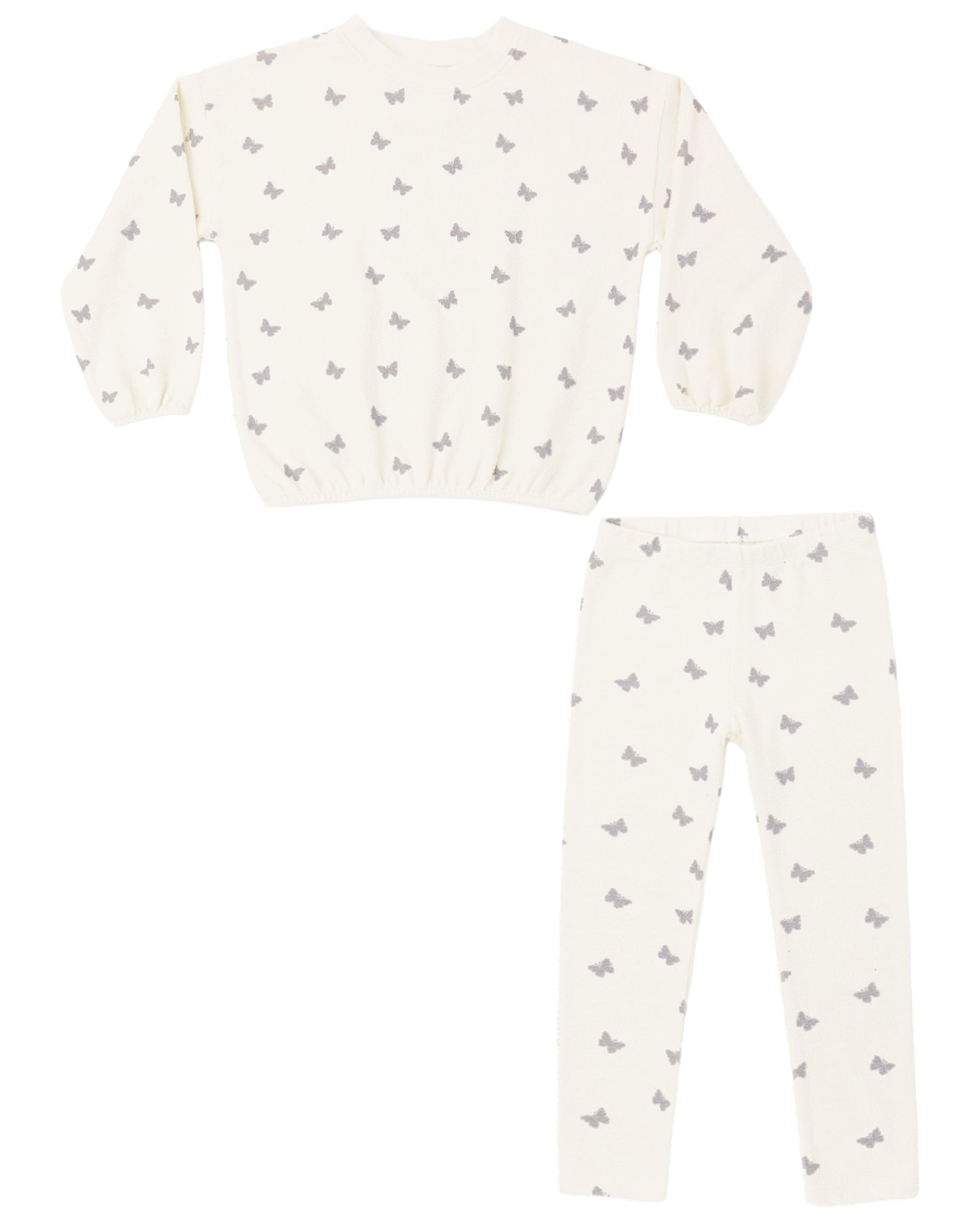 Rylee & Cru Butterfly Ditsy Spongey Knit Set displayed on a child, featuring a soft, colorful butterfly print on a cozy knit fabric.