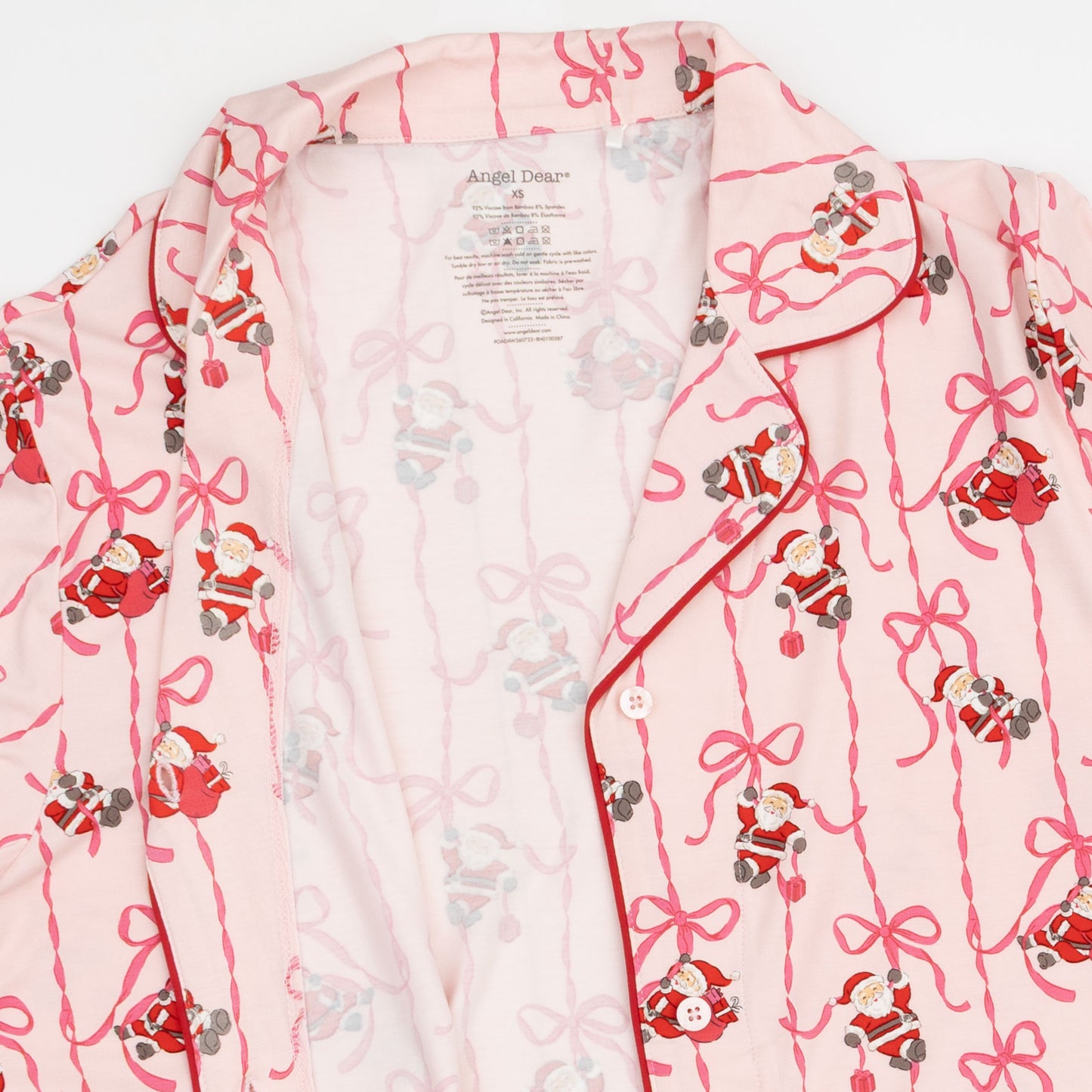 Women's Bows and Santa Long Sleeve Button Down Pajamas