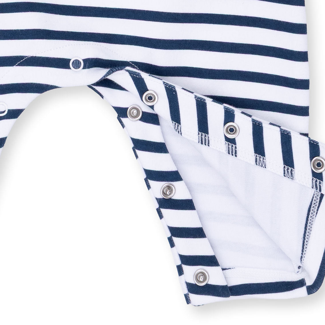 Navy football-themed long sleeve romper with snap shoulders for babies, by Angel Dear, featuring sporty print and soft fabric.