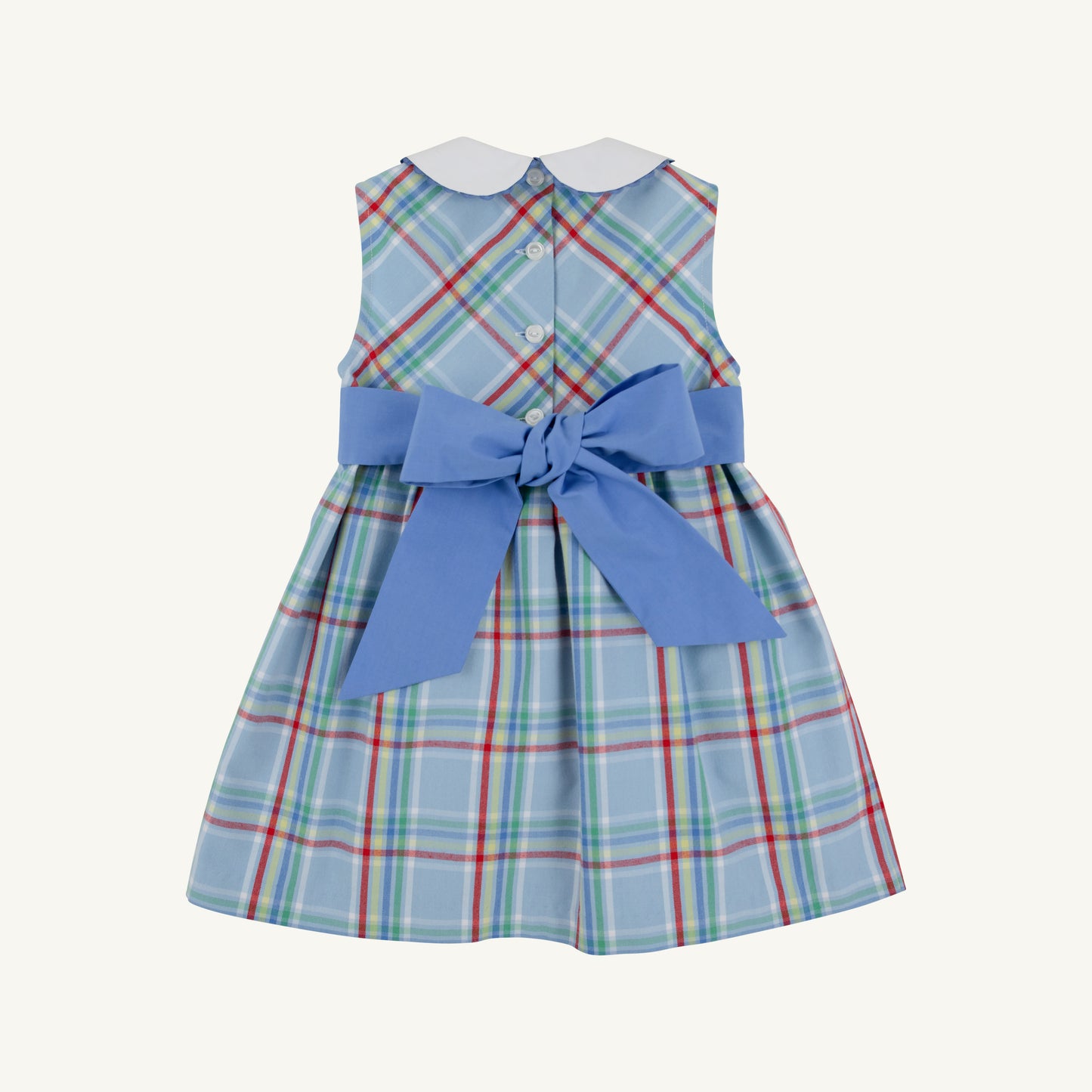 Kensington Court Plaid Barbados Blue sleeveless Cindy Lou sash dress by The Beaufort Bonnet Company, featuring a stylish plaid pattern and sash.