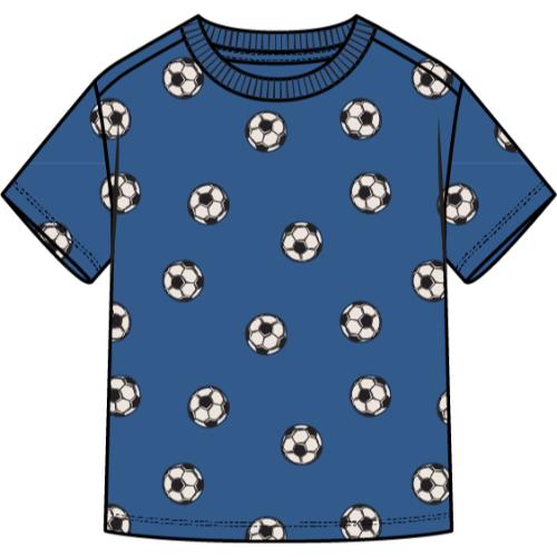 Royal blue soccer print shirt by Miles the Label, featuring a vibrant sports-themed design and casual fit.