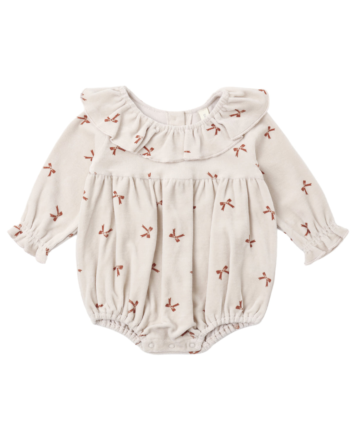 Red Wendy Romper by Quincy Mae with adorable bow detail, made from soft, comfortable fabric for babies.