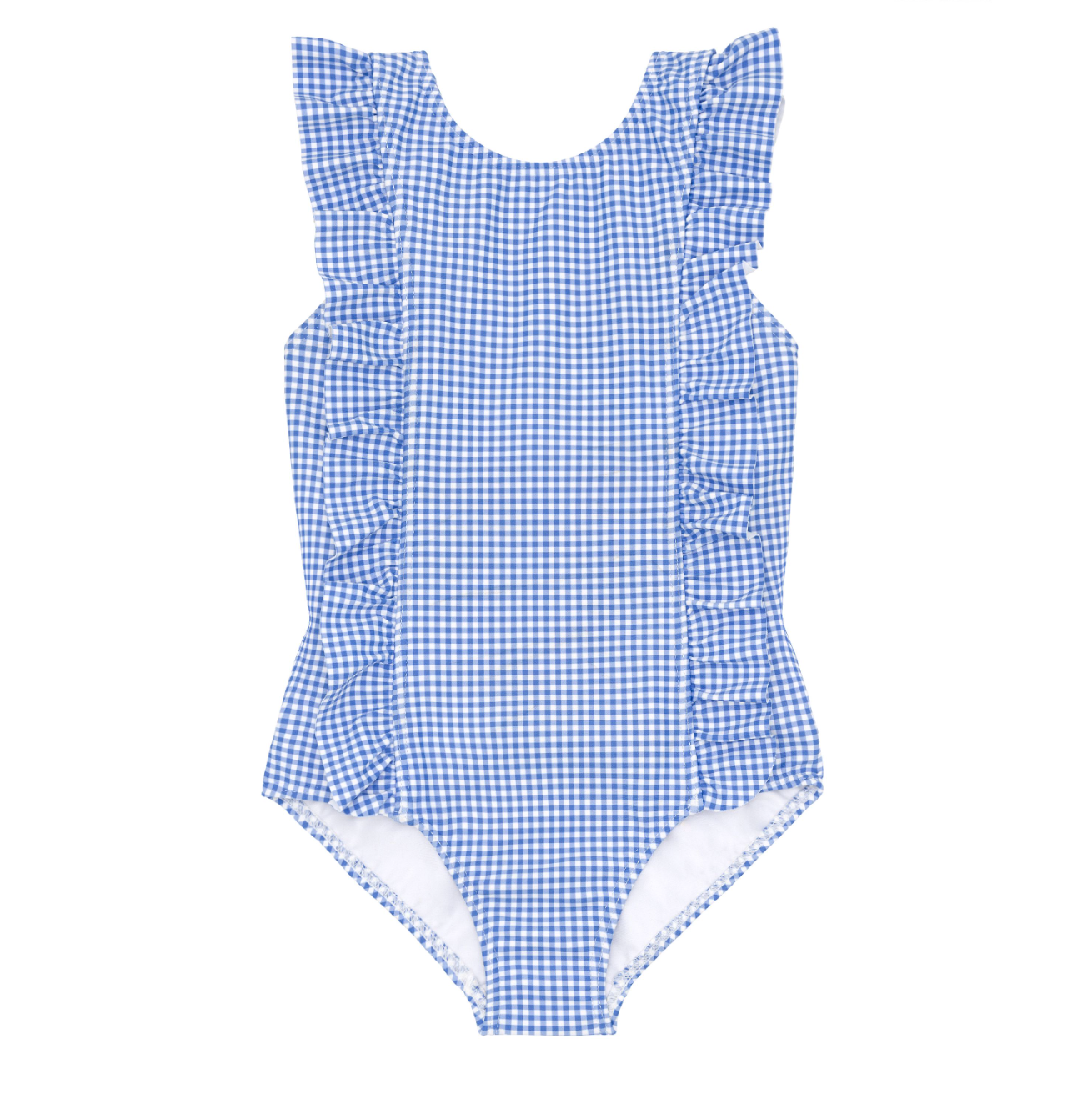 minnow - girls sky blue gingham ruffle one piece