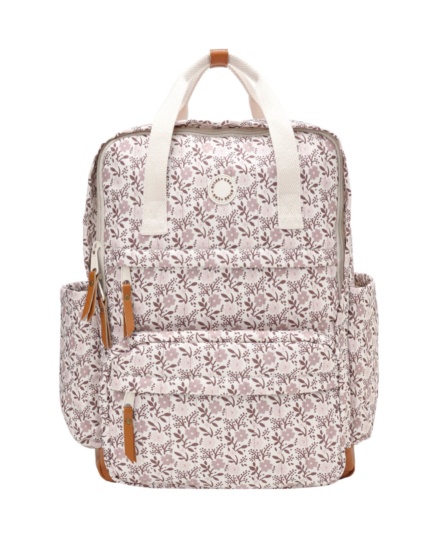 Rylee & Cru Primrose Backpack with floral print, adjustable straps, and multiple compartments for kids’ school and travel use.