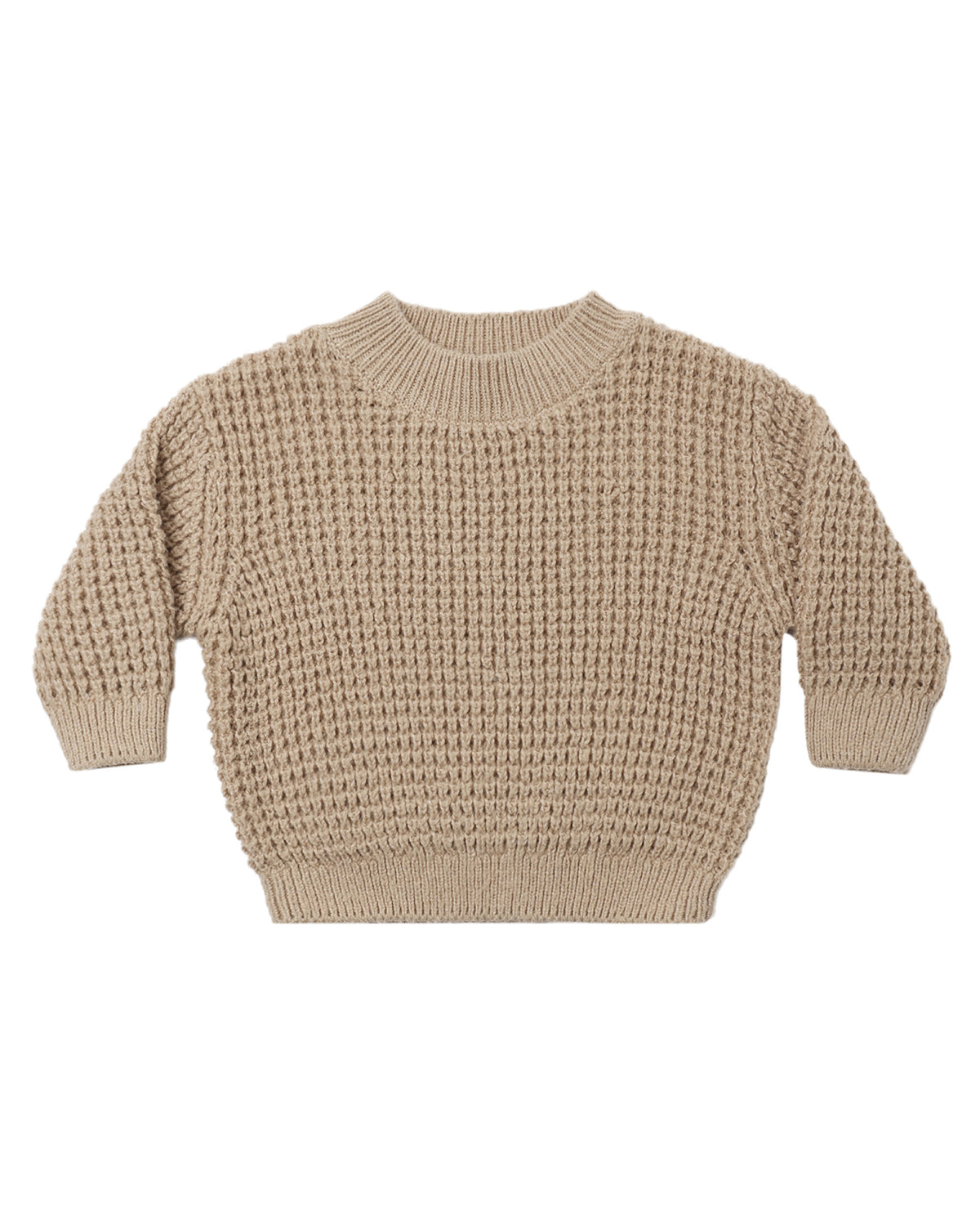 Heathered latte Quincy Mae chunky knit sweater featuring a cozy, textured design and long sleeves on a neutral background.