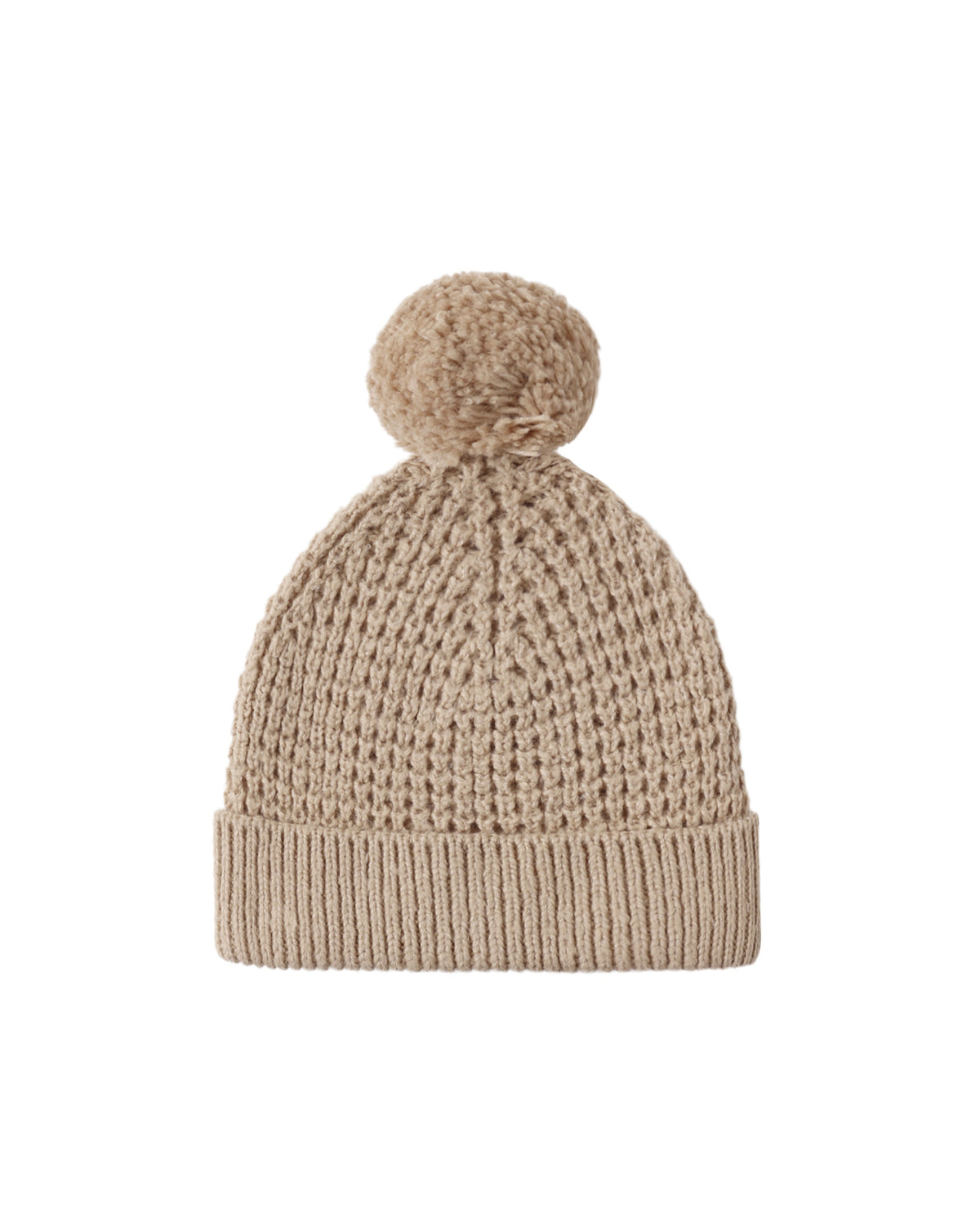 Heathered latte-colored Quincy Mae beanie with a cozy knit texture and ribbed brim, designed for warmth and style.