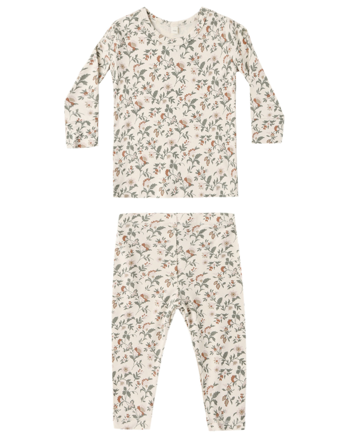 Quincy Mae holiday floral bamboo pajama set featuring a cozy, patterned top and matching pants for festive comfort.