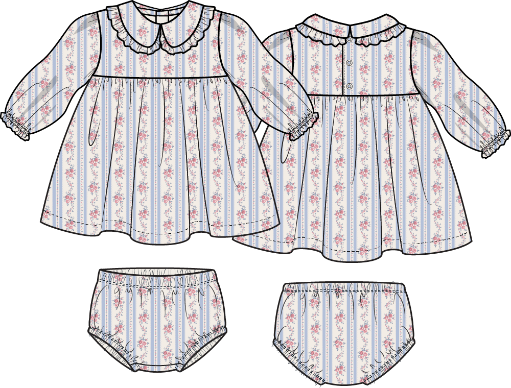 Angel Dear Anna Floral Stripe Dress Set featuring a charming floral and stripe pattern on a soft, comfortable dress for girls.