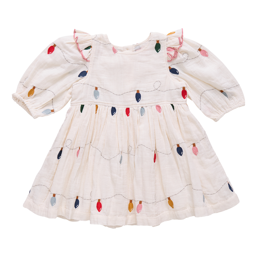 Christmas Lights Girls Embroidery Brooke Dress