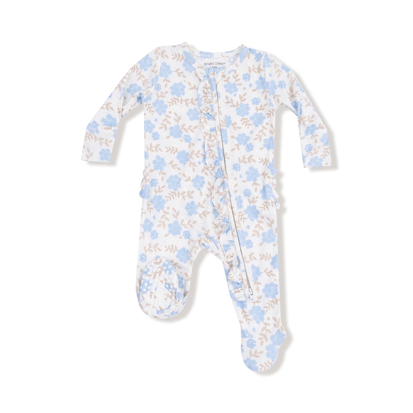 Baby Blue Floral Zip Footie