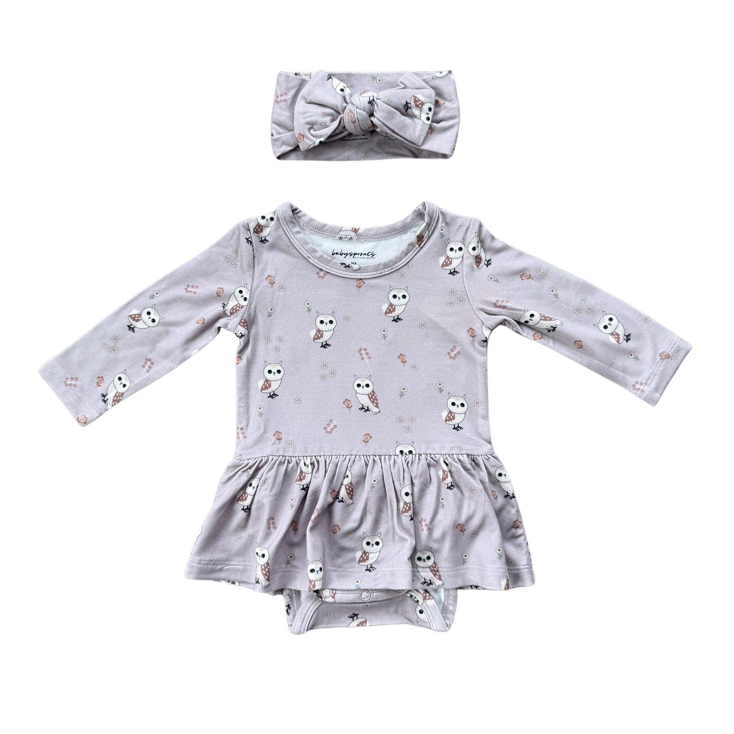 Lavender Owls Skirted Bodysuit & Headband