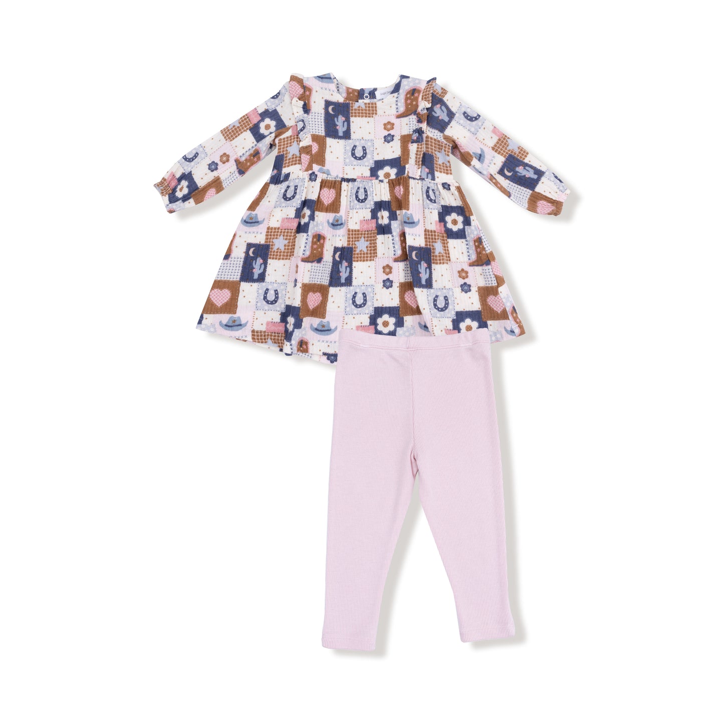 Patchwork Cowgirl Ruffle Dress & Rib Legging Set