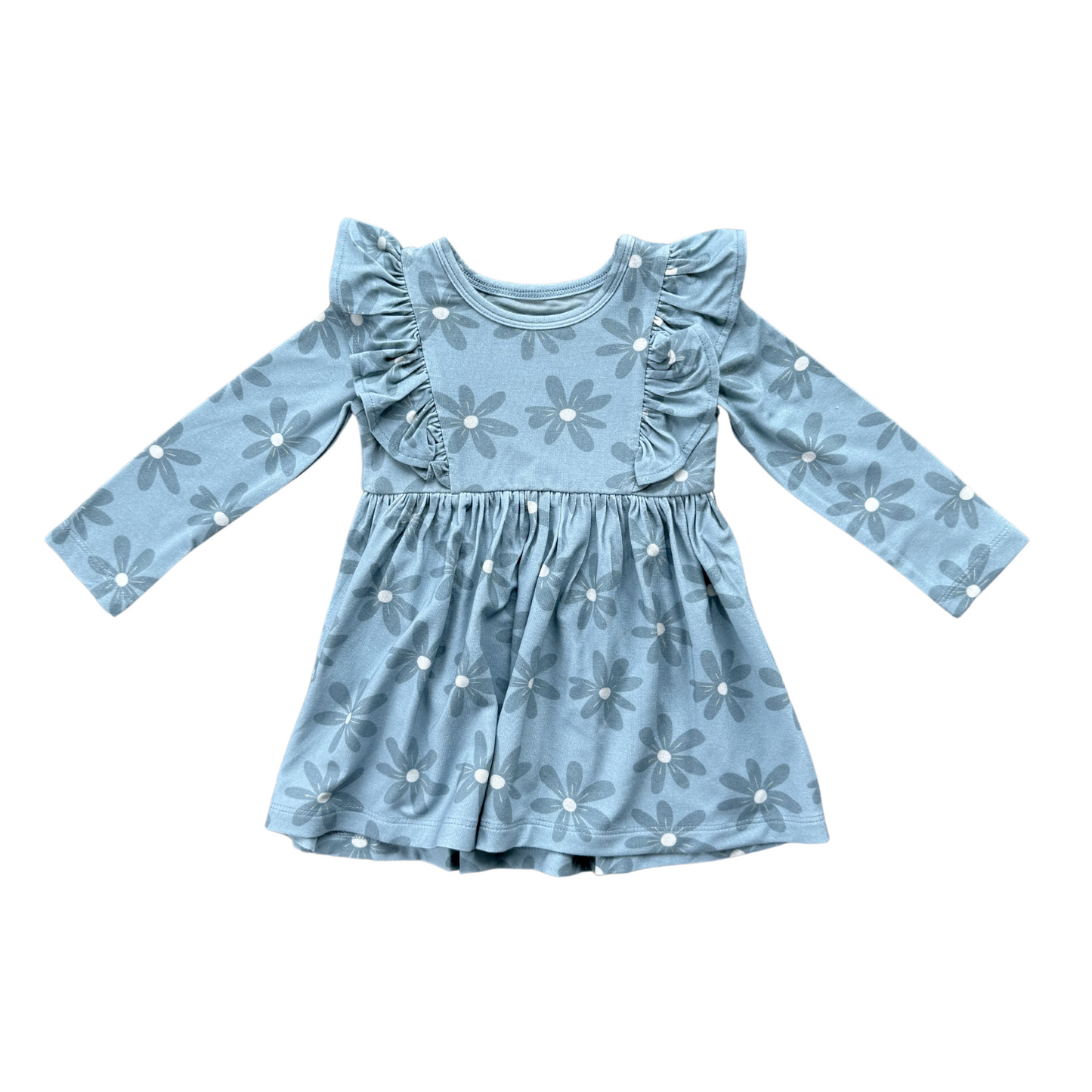 Daisy in Ski Blue LS Ruffle Dress