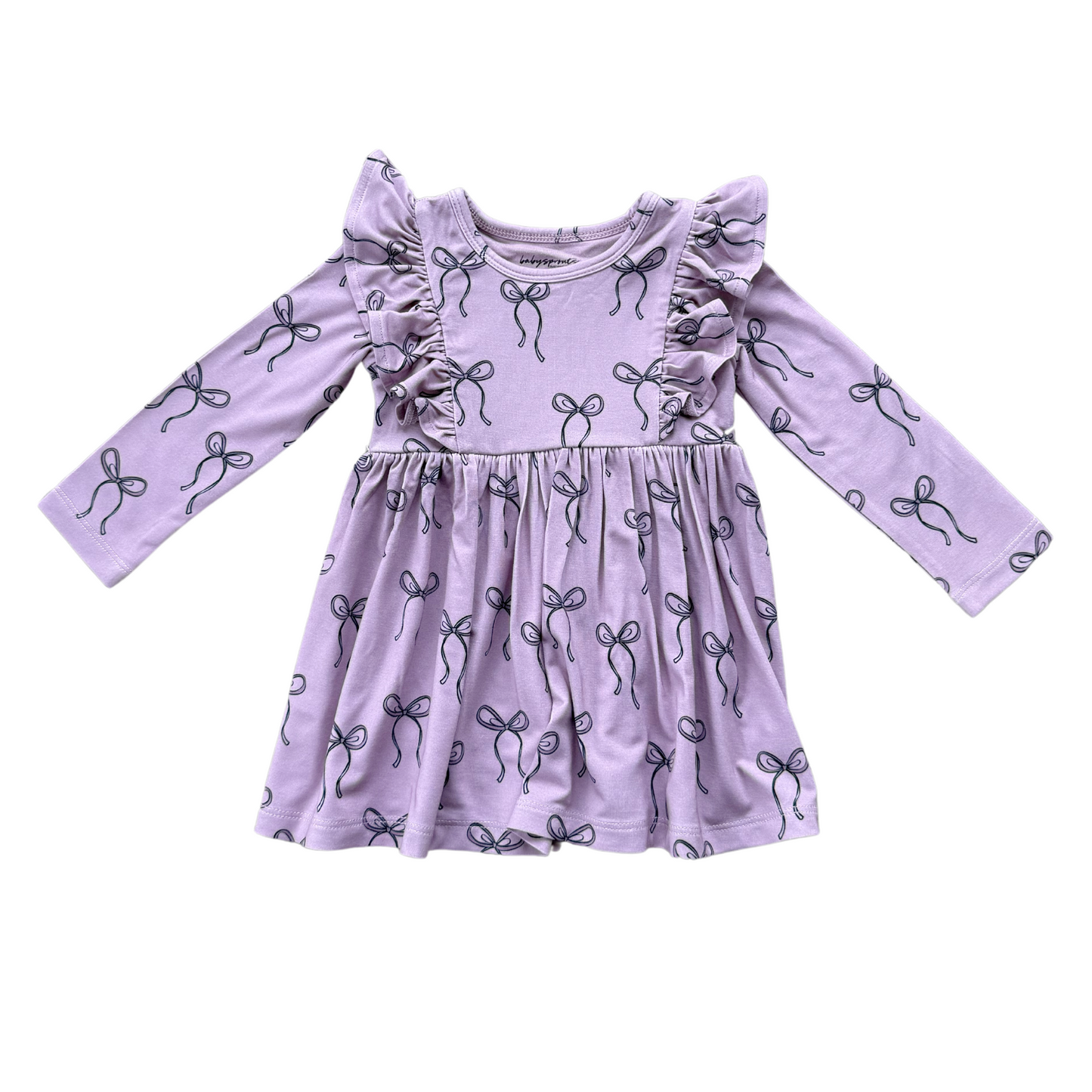 Bow Plum LS Ruffle Dress