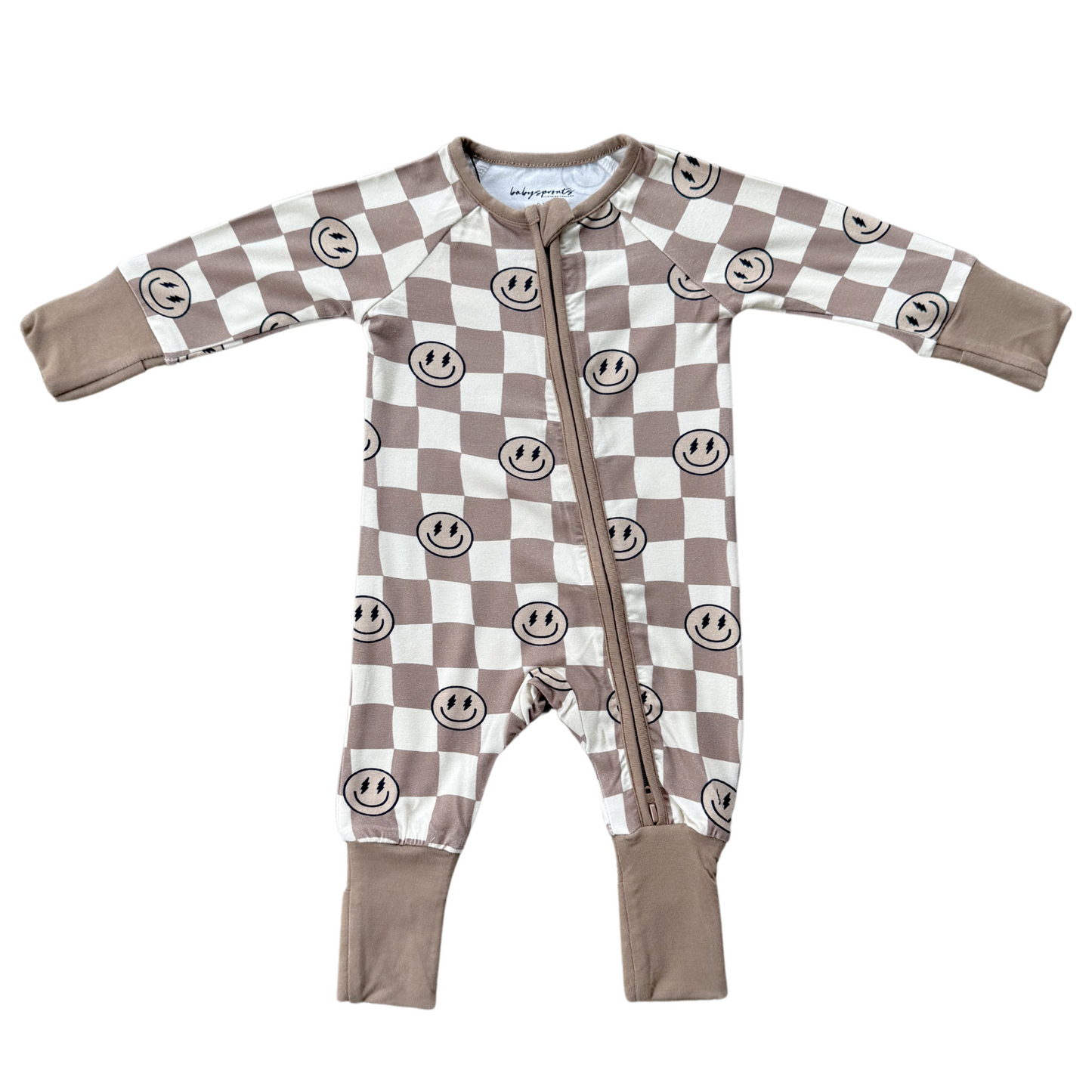 Smiley Check Portabella Long sleeve Zip Romper