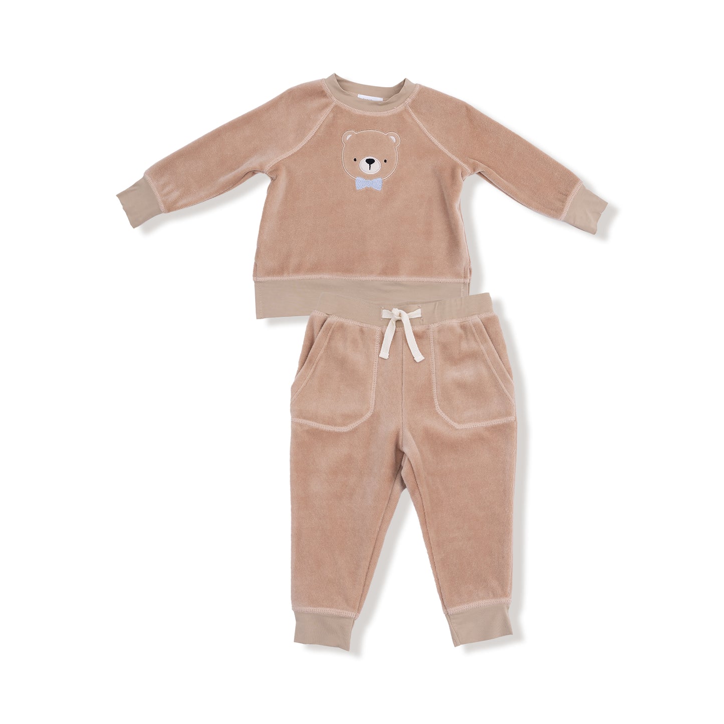 Velour Teddy Bear Sweatshirt & Jogger Set