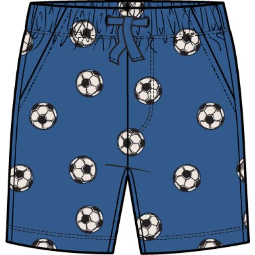Royal blue soccer print shorts by Miles the Label featuring athletic style and breathable fabric for active wear.