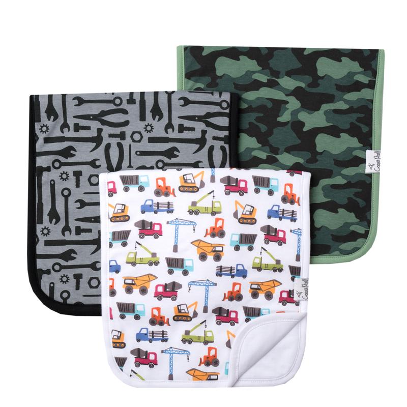 Set of Copper Pearl Copper Pearl burp cloths featuring a Diesel pattern, soft cotton fabric with stylish print for baby care.