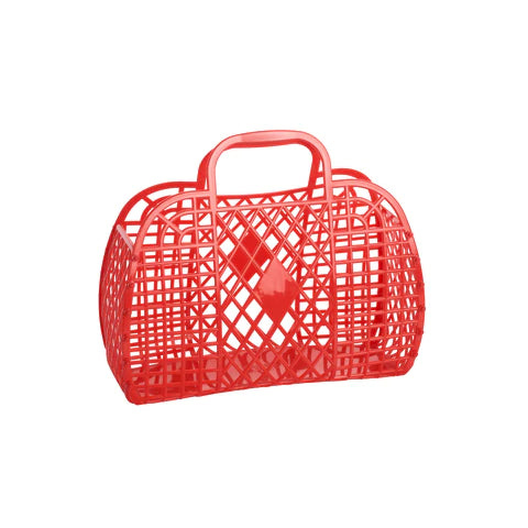 Red Sun Jellies small retro basket from Sweet E's Boutique, featuring a vintage-inspired design and woven handle.