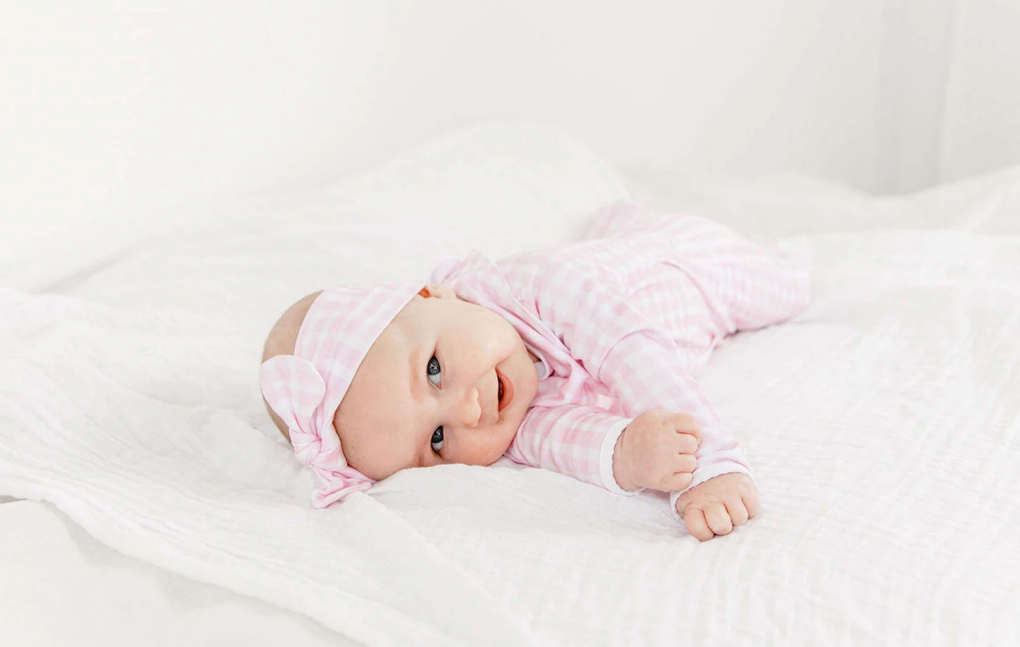 Lavender Bow - Pink Gingham Classic Footie