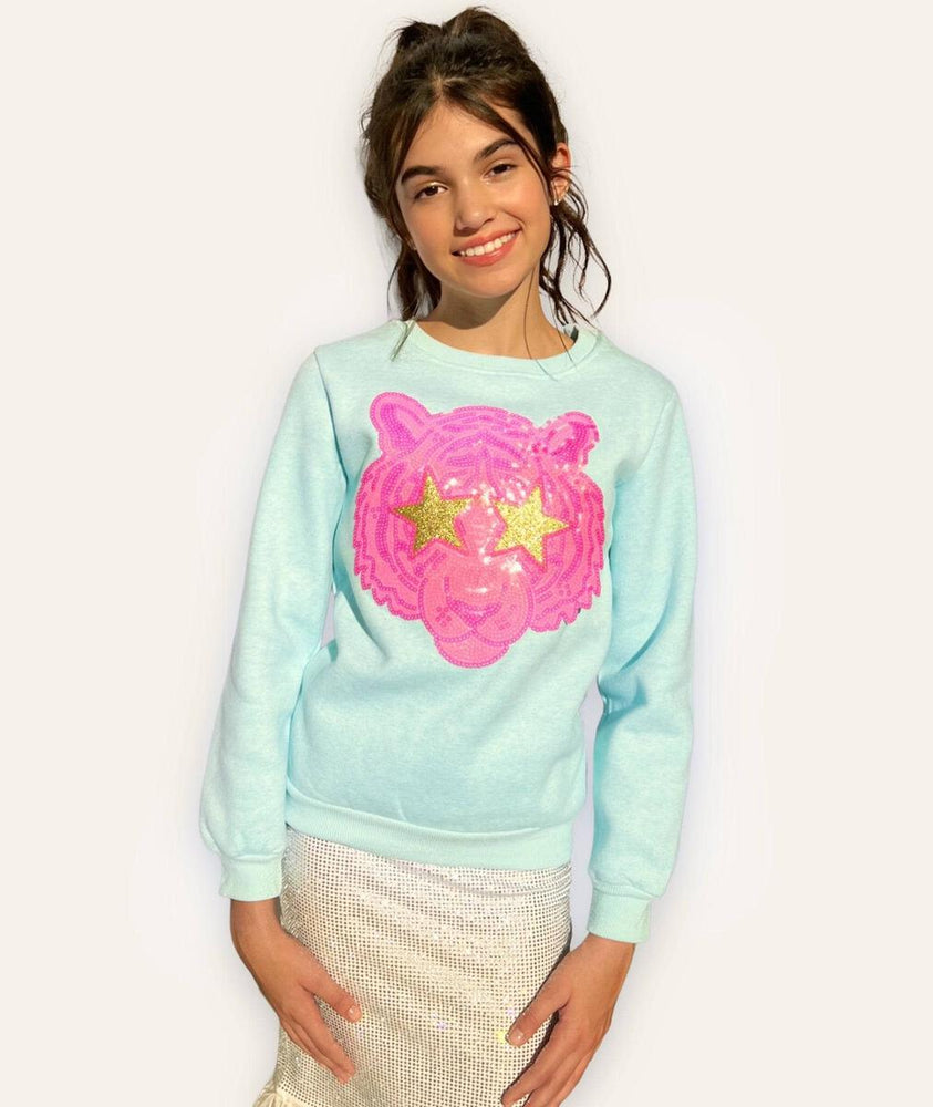Lola & the Boys - Neon Sequin Tiger Sweatshirt