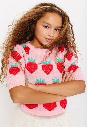 Lola & the Boys - Strawberry Puff Sleeve Sweater