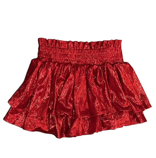 Tweenstyle - Red Plisse Shine Skort