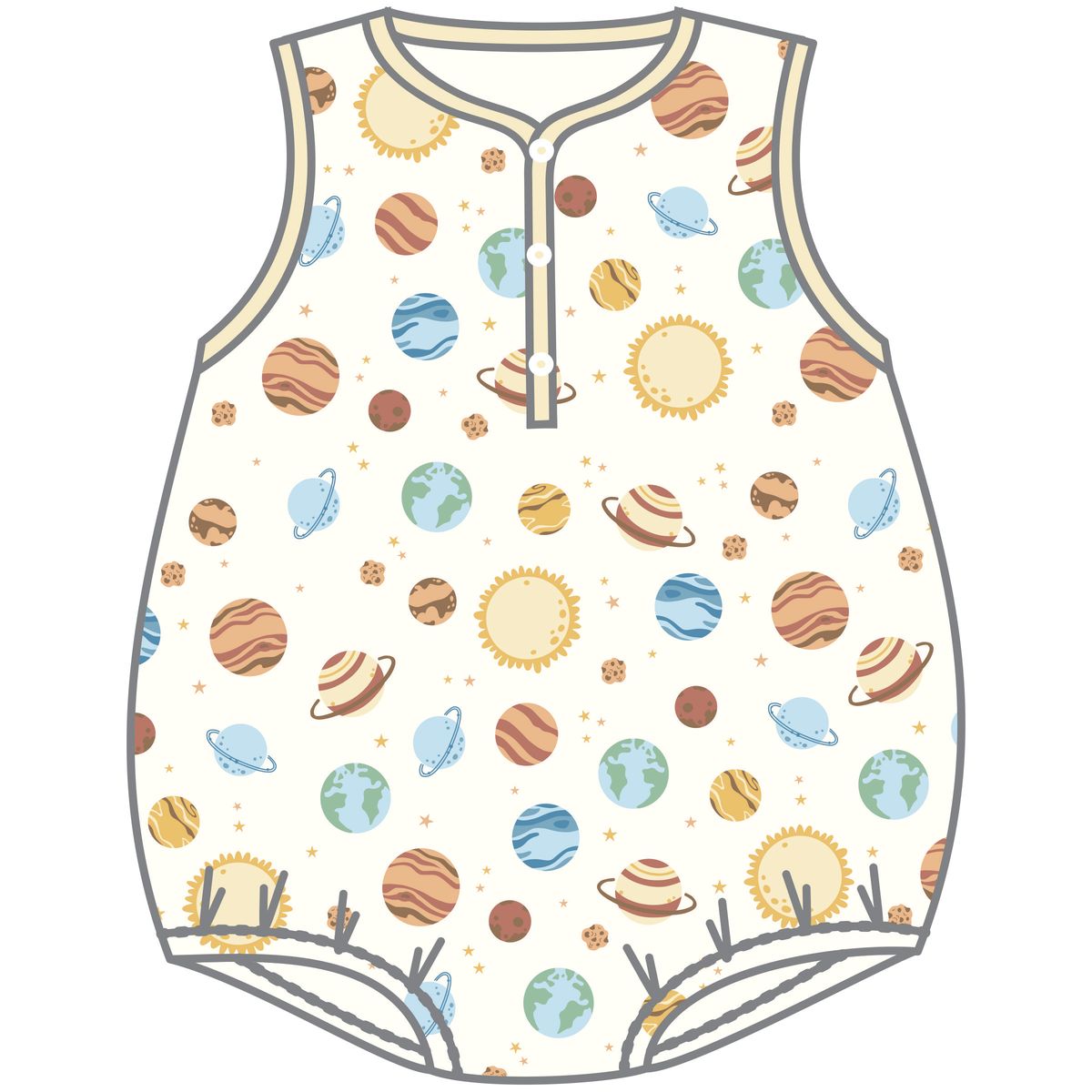 Luna + Arlo - Out of this World Yellow S/less Front Snap Bubble