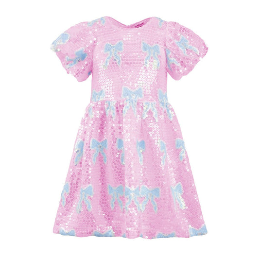 Lola and The Boys - Baby Blue Sequin Bow Dress