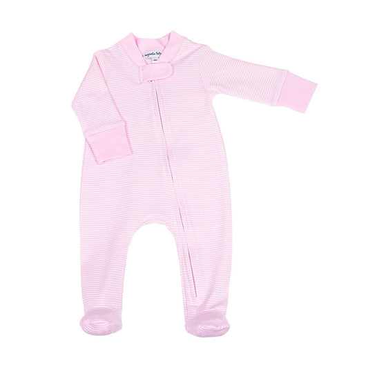 Magnolia Baby - Mini Stripes Pink Zipper Footie