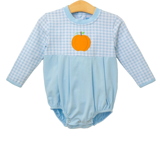 Blue Gingham Pumpkin Boys LS Bubble