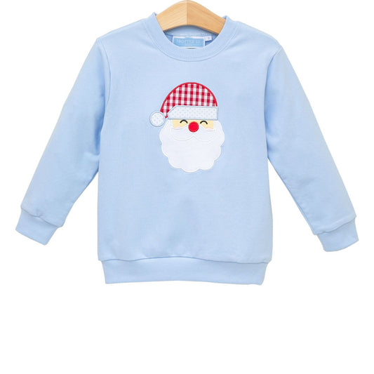 Santa Applique Light Blue French Terry Pullover
