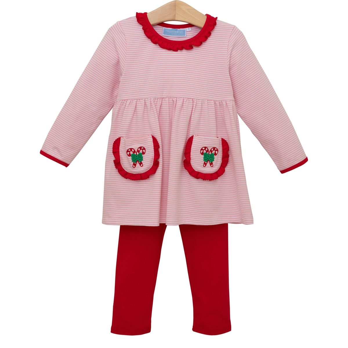 Candy Cane Embroidery Ruffle Pant Set