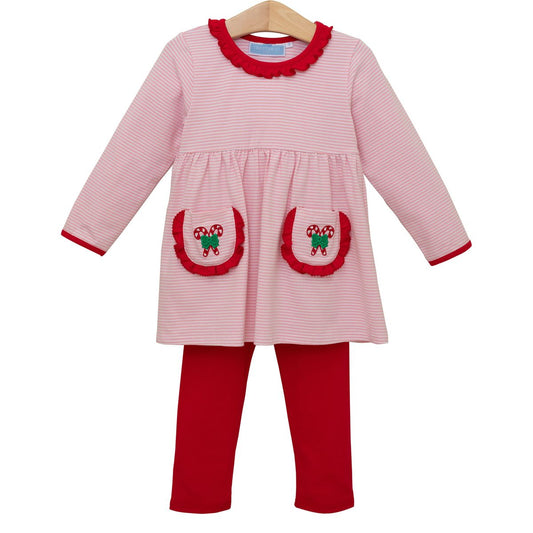Candy Cane Embroidery Ruffle Pant Set