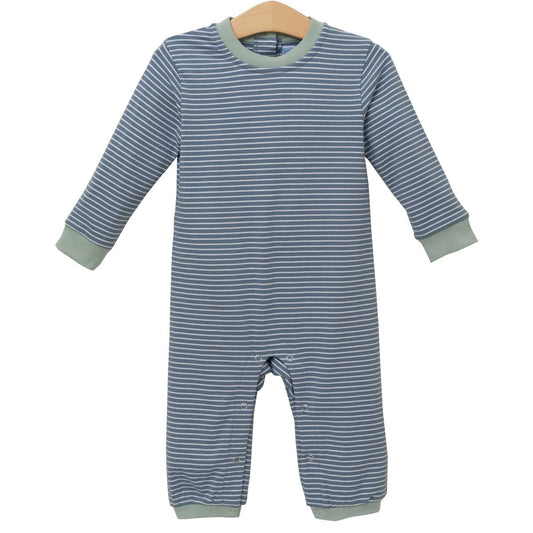 Blue Stripe & Sage Trim Miller Romper