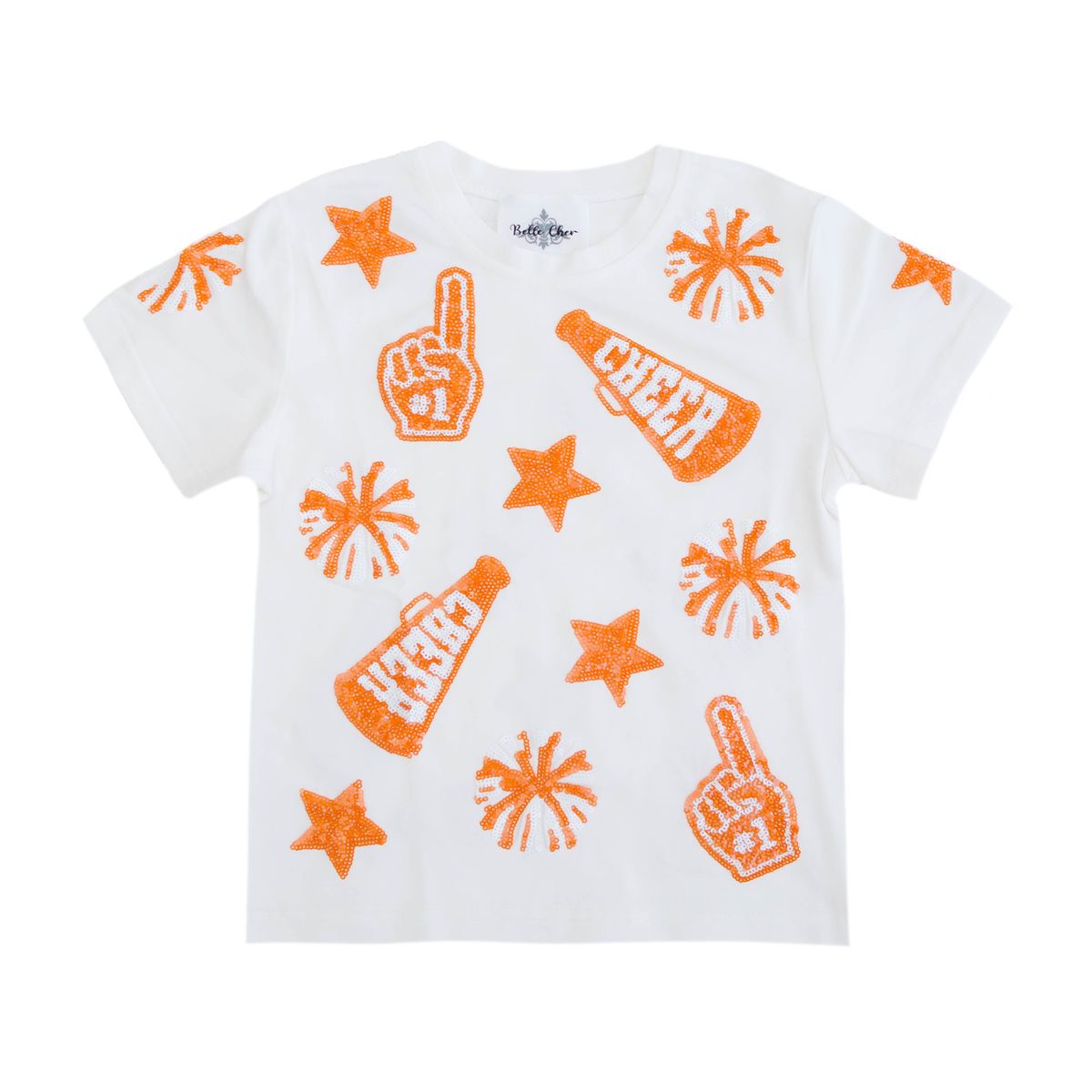 Belle Cher - Go Team! Orange & White Sequin Top