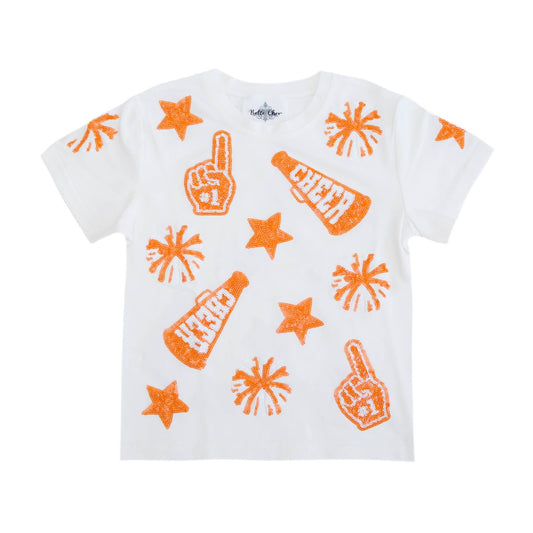 Belle Cher - Go Team! Orange & White Sequin Top