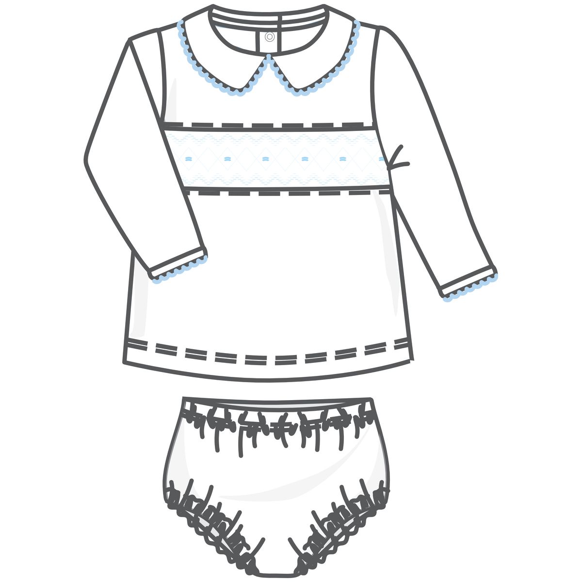 Magnolia Baby - Lizzie and Landon's Classics Light Blue Smocked Collared L/S Diaper Cover Set