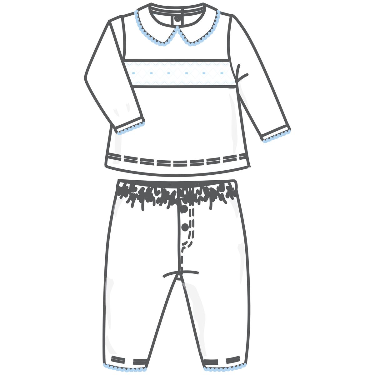 Magnolia Baby - Lizzie and Landon's Classics Light Blue Smocked Collared Boy 2pc Pant Set
