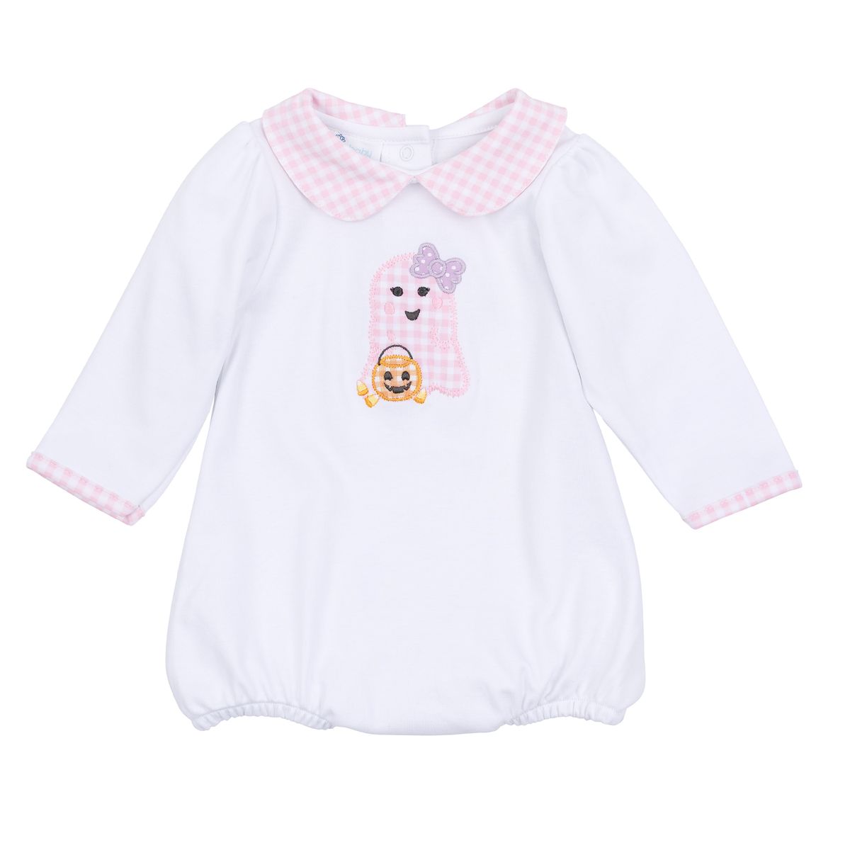 Magnolia Baby - Boo Crew! Applique Pink Collared L/S Girl Bubble