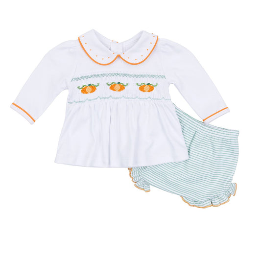 Lil' Pumpkin Classics Celery Smocked Ruffle L/S Diaper Cover Set