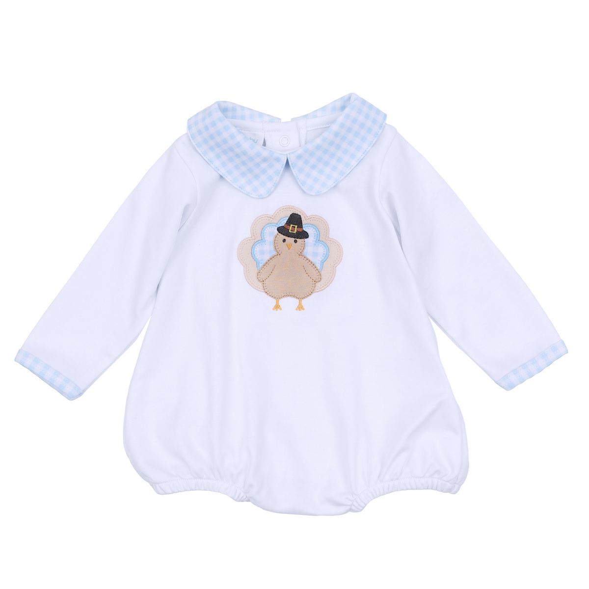 Magnolia Baby - Pilgrim Pals Applique Light Blue Collared L/S Boy Bubble