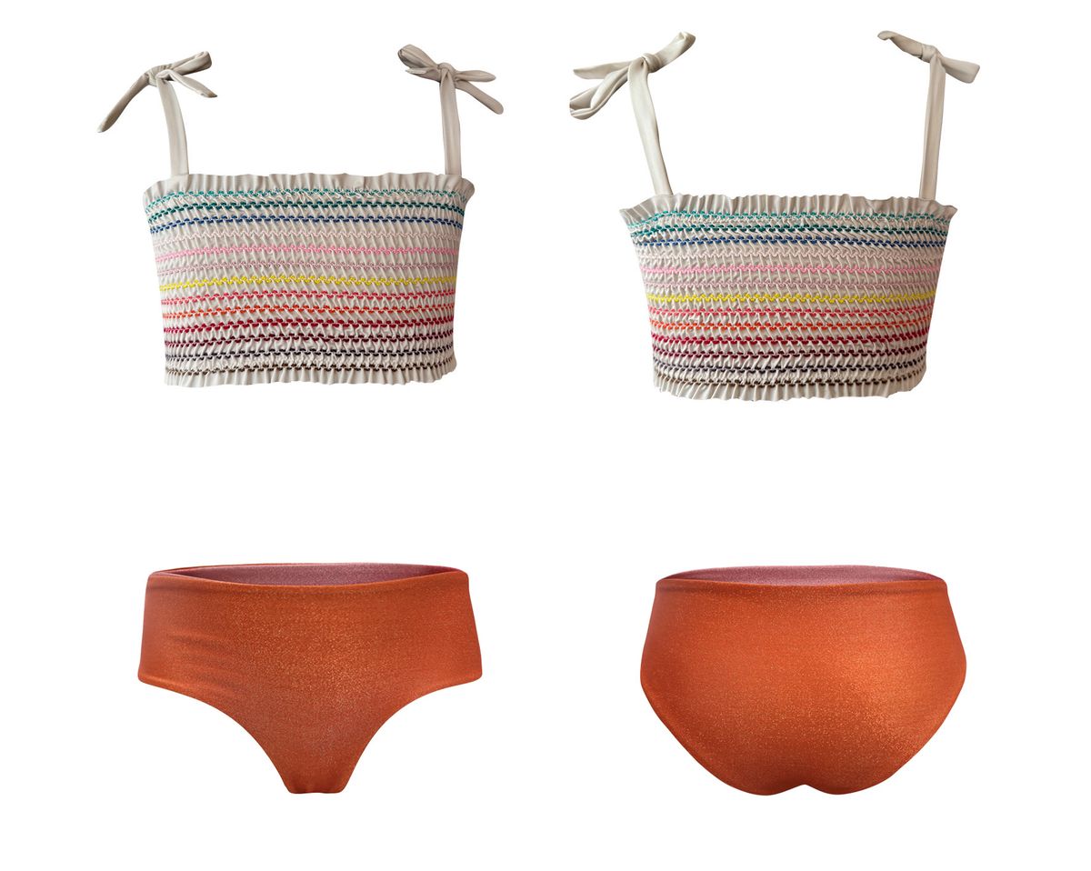 Pepita & Me I Love Sai Waffle Bikini featuring a colorful, textured bikini top and bottom set with vibrant patterns.
