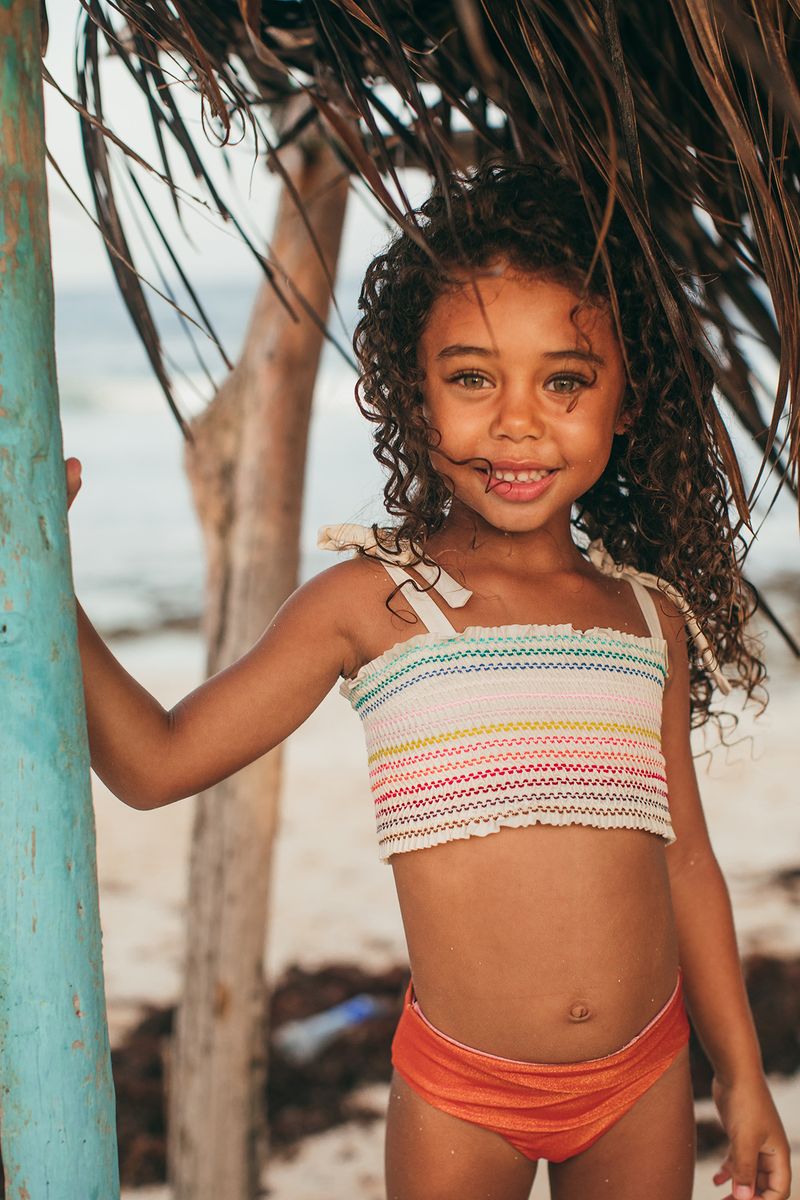 Pepita & Me I Love Sai Waffle Bikini top with ruffled straps, in soft waffle fabric, displayed on a flat lay.