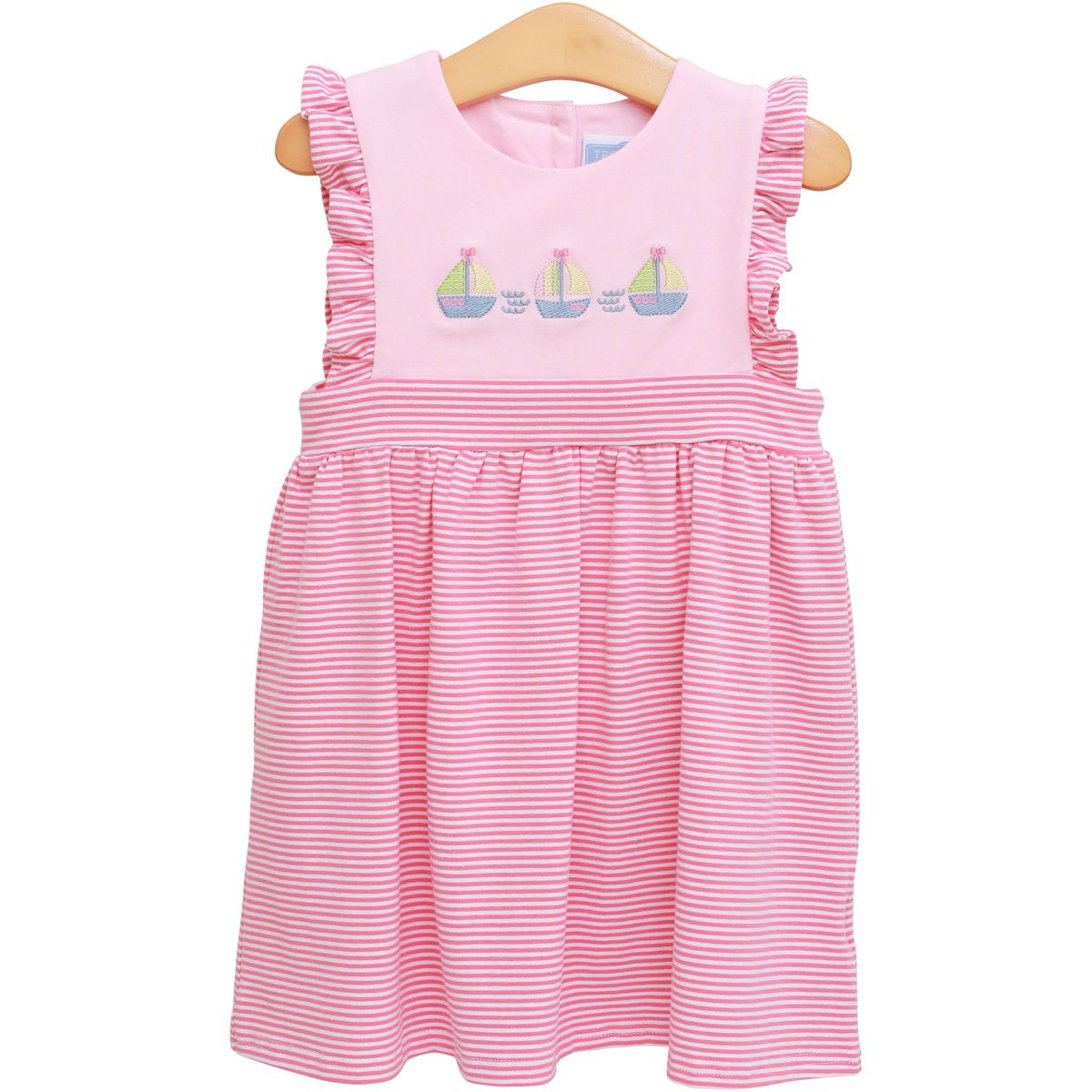 Trotter Street Set Sail Dress featuring a nautical striped pattern and sleeveless design for a stylish summer look.