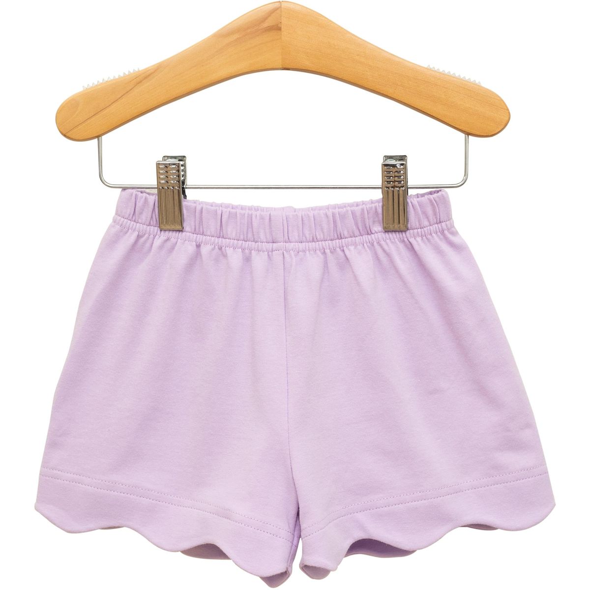 Lavender scalloped shorts by Trotter Street featuring a stylish fit and scalloped hem, perfect for casual summer wear.