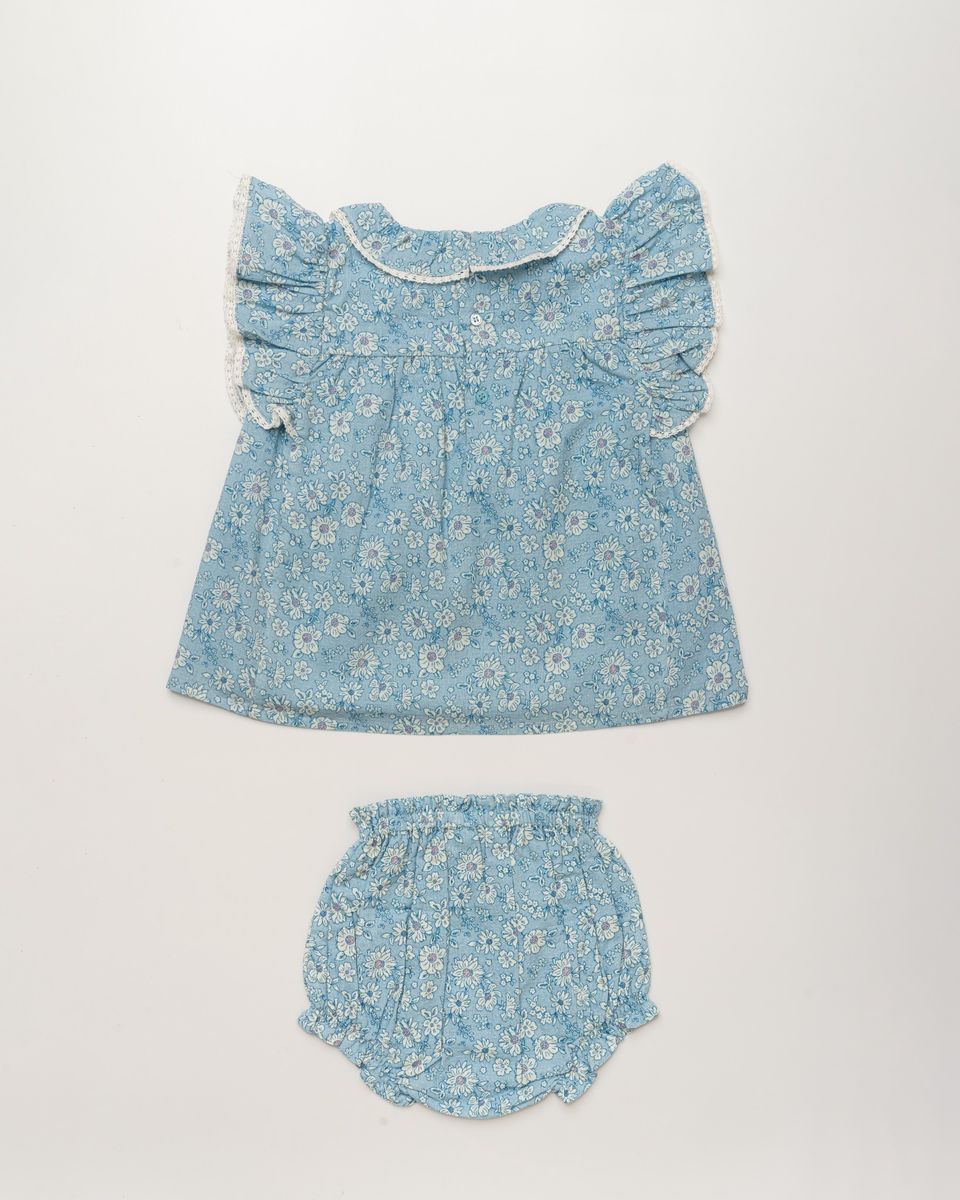 Blue Floral Baby Dress & Bloomer
