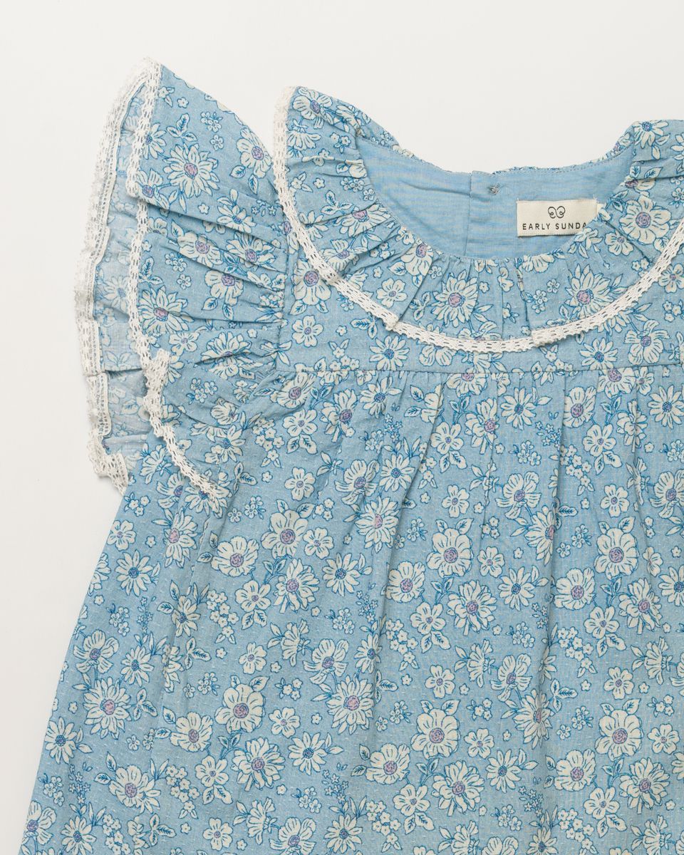 Blue Floral Baby Dress & Bloomer