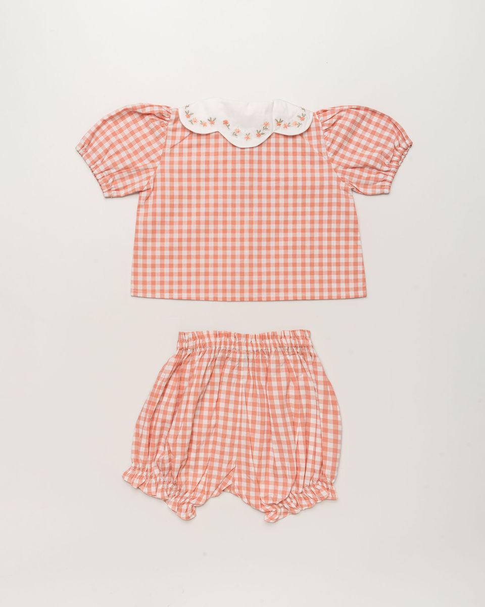 Gingham Check Peony Blouse & Shorts