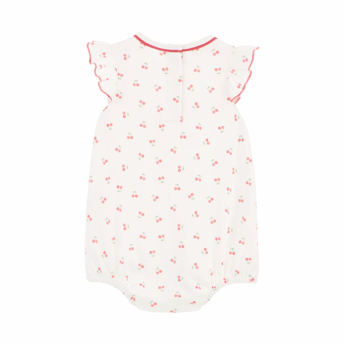 Luna + Arlo Cherry Grove Ivory Flutters Bubble dress with ruffled sleeves and floral print, displayed on a hanger.